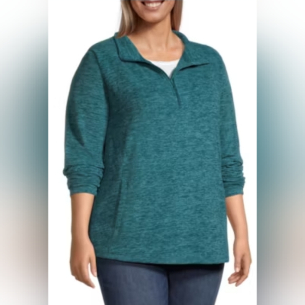 St. John's Bay Teal Quarter-Zip Sweatshirt Size S
